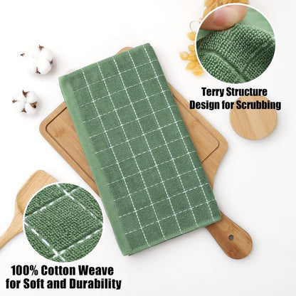 Homaxy 100% Cotton Terry Kitchen Dish Cloths, Ultra Soft and Absorbent Dish Towels for Kitchen, Suitable for Drying and Washing Dishes, 8 Pack, 12 x 12 Inches, Grass Green