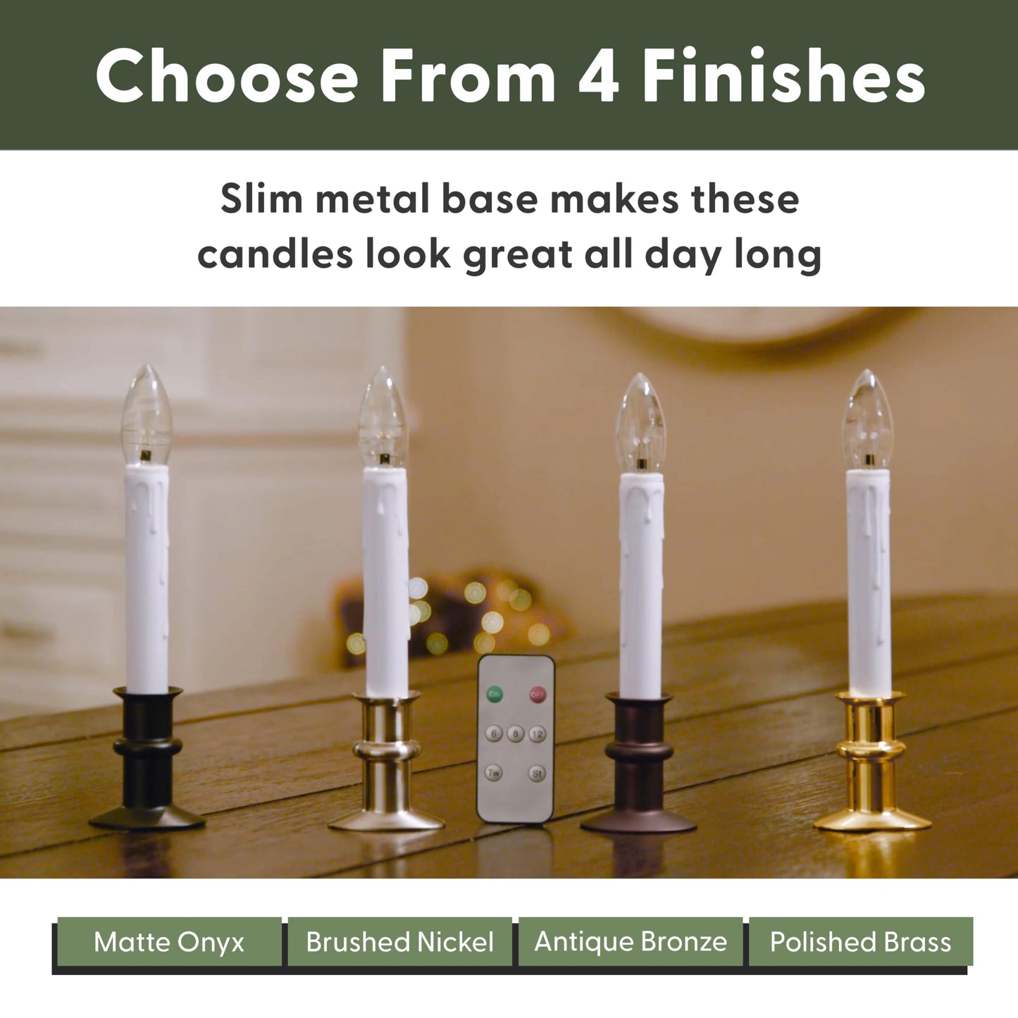 612 Vermont Ultra-Bright LED Window Candles with Timer, Remote Control, Twinkle/Steady LED Light, Battery Operated, Slim Metal Base, VT-9167-R4-BNW (Pack of 4, Brushed Nickel)