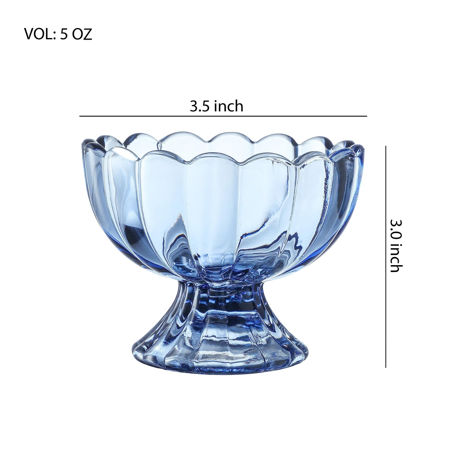KMwares 6PCs Set 5oz Small Cute Footed Tulip Glass Dessert Bowls/Cups - Perfect for Dessert, Sundae, Ice Cream, Fruit, Salad, Snack, Cocktail, Condiment, Trifle and Christmas Holiday Party (Blue)