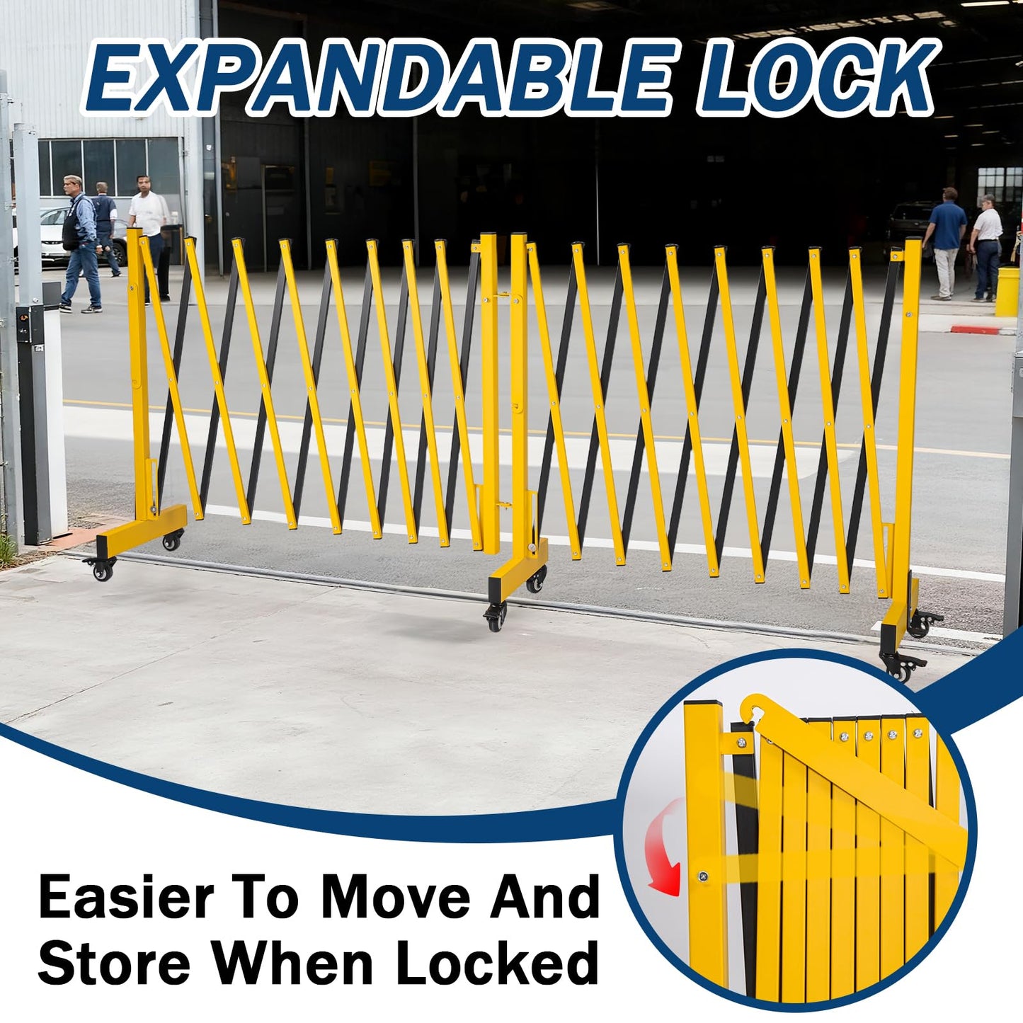 23.5FT Industrial Metal Expandable Barricade，Retractable Traffic Fence with Casters, Folding Security Gate，Portable Barricade Gate for Construction Area, Traffic Control, Cordon(Yellow
