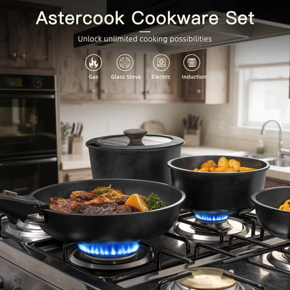 Astercook 21 Pcs Pots and Pans Set Non Stick, Ceramic Cookware Set Detachable Handle, RV Kitchen Cooking Set Removable Handles, Oven Safe, Induction Ready, Stackable, Black, Mothers Day Gifts