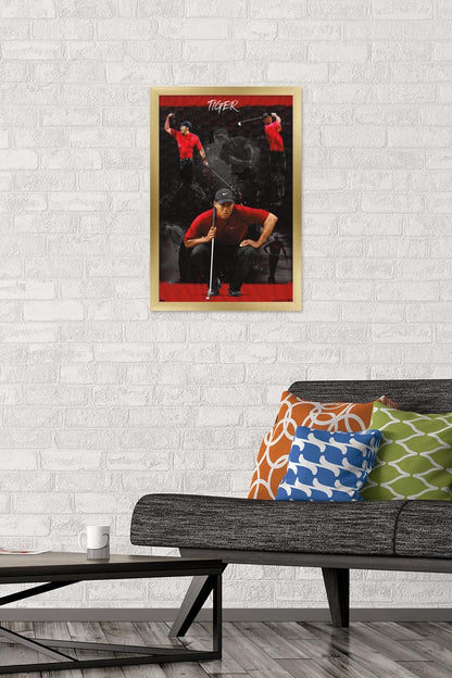 Trends International Tiger Woods - Sketch Wall Poster, 14.725" x 22.375", Gold Framed Version