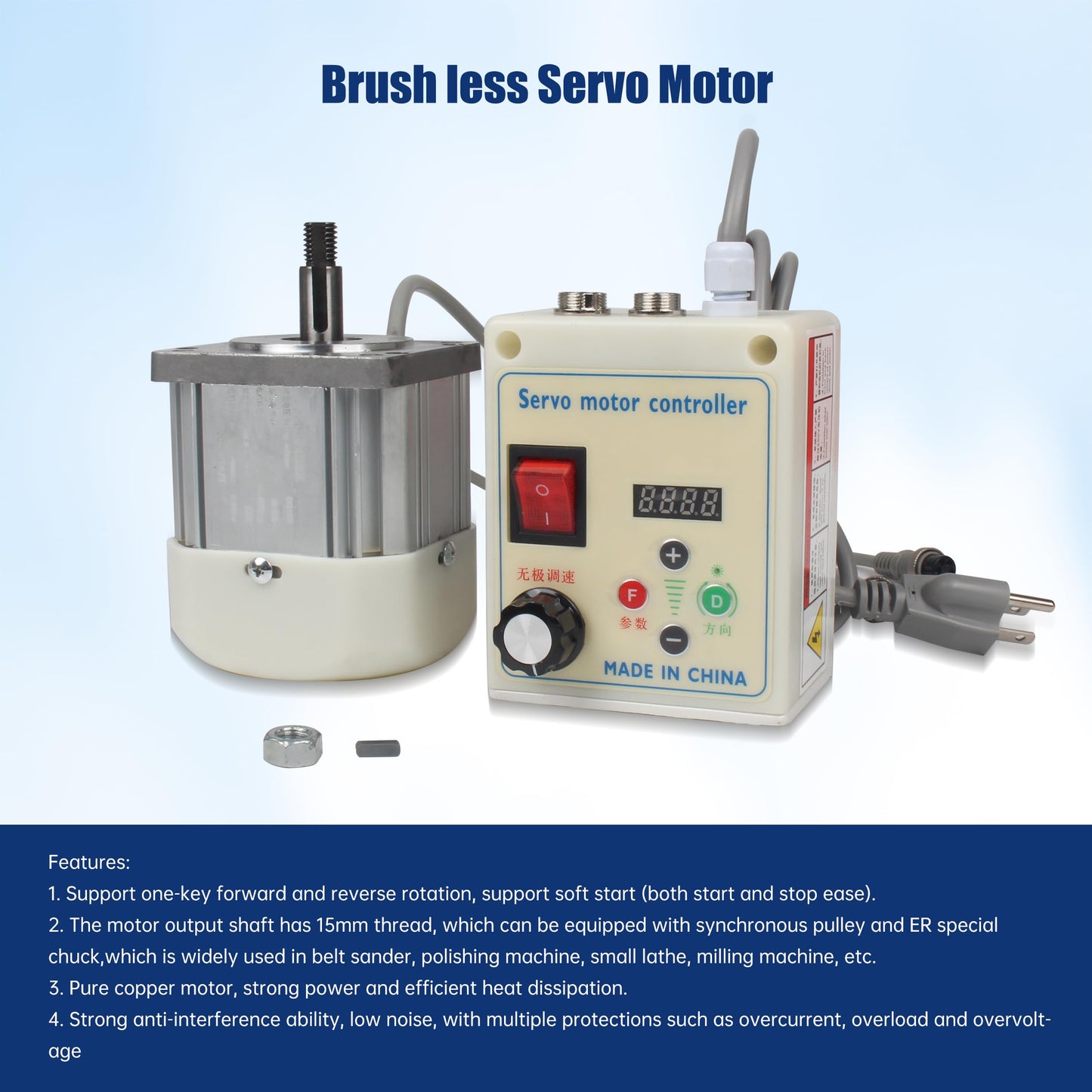 RATTMMOTOR 2.2KW Servo Motor Drive Kit 2200W 110V Permanent Magnet DC Brushless Servo Motor 200-4500RPM+Servo Motor Speed Controller for Woodworking Machine/Lathe/Drilling Machine/Reducer/Belt Sander