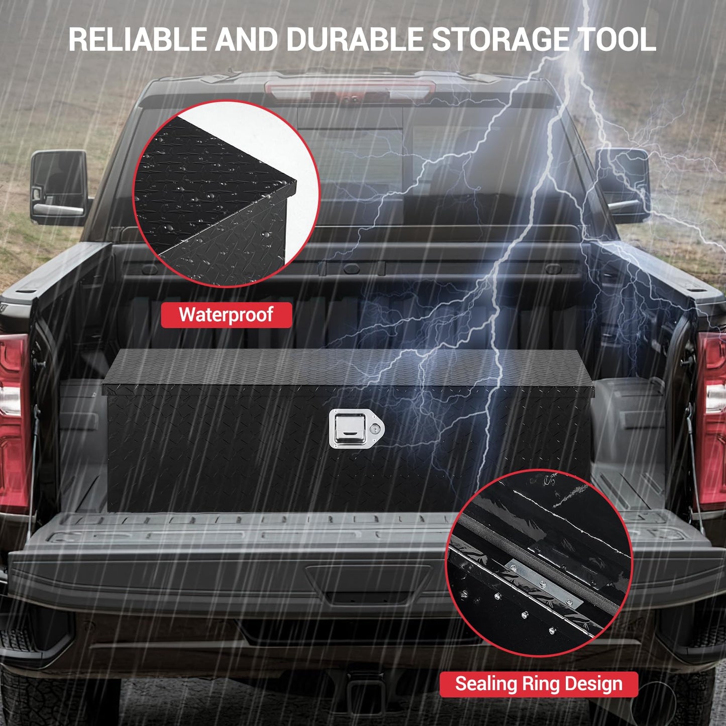 ExploreHorizon 39 Inch Aluminum Truck Tool Box, Truck Bed Storage Box With Security Lock and Wider Handles, Heavy Duty Waterproof Tool Box Organizer Chest for Pick Up Truck Rv Trailer - Black