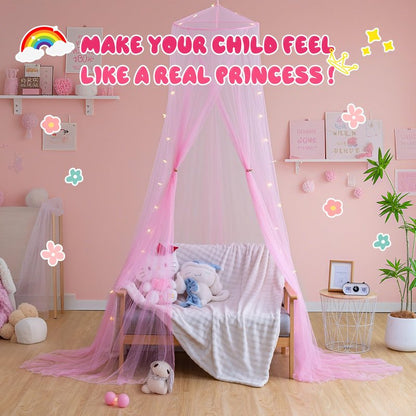 lazyzzz Bed Canopy for Girls Room Bed Drapes, Boho Bed Canopy Curtains Mosquito Net for Queen King Size Kids Bed, Princess Ceiling Play Tent for Children Reading Nook