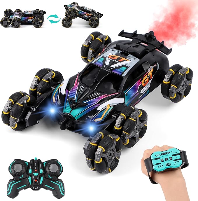 Cool 6 Wheel Gesture Control RC Stunt Car Double Sided Climbing with Music &amp Spray Boys &amp Girls Ages 6 7 8-12 Ideal Christmas &amp Birthday Gift