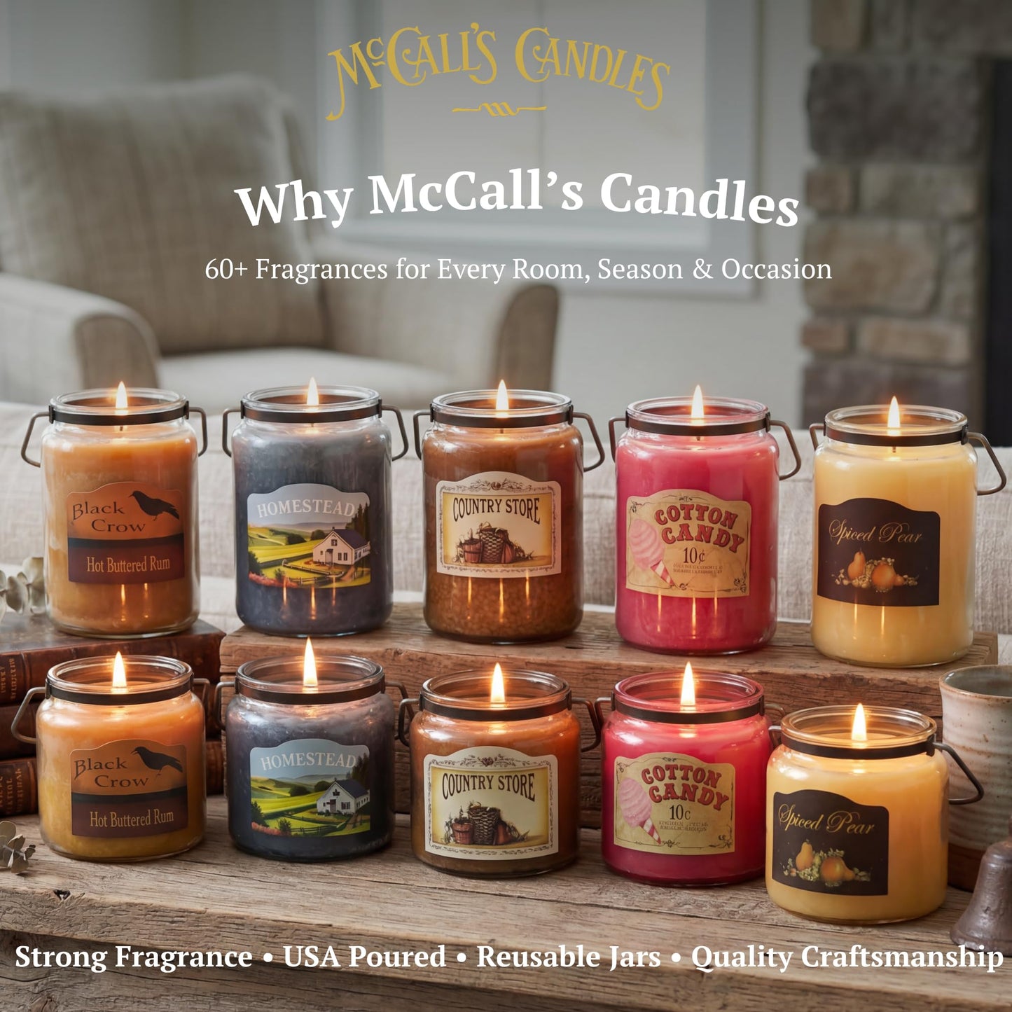 McCall’s Candles | Christmas Jingle | 16 oz Scented Candle | USA-Poured | Vintage Rustic Jar with Carrying Handle | Holiday Cinnamon, Apple & Orange Spice Fragrance