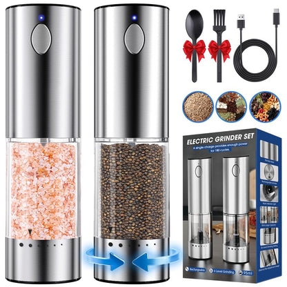 HomeHacks Upgraded Larger Capacity Electric Salt and Pepper Grinder Set, Rechargeable Type-C with LED Light, Stainless Steel Automatic & 6 Adjustable Coarseness, Ideal as Mothers Day Gifts