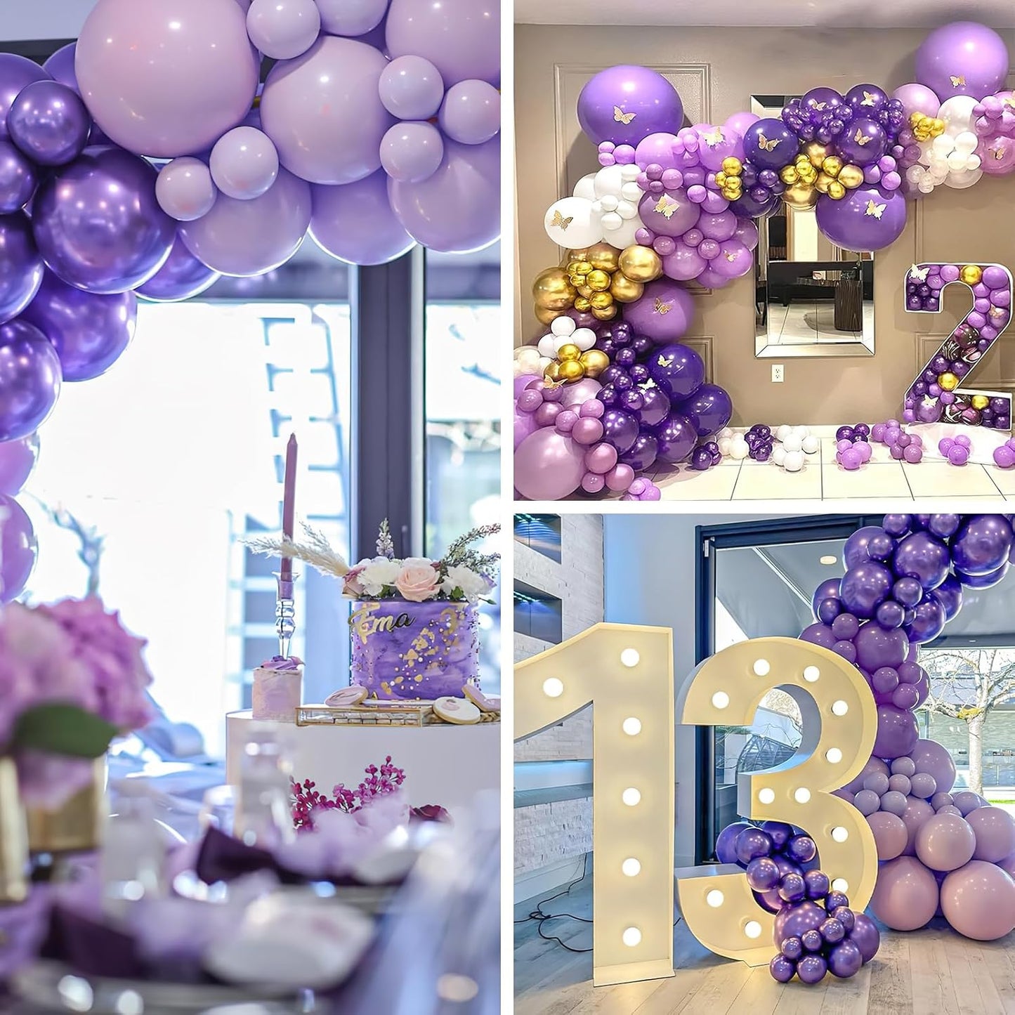 PartyWoo Metallic Purple Balloons - 140-Piece Chrome Balloon Arch Kit for Graduation & Birthday Celebrations | Various Sizes