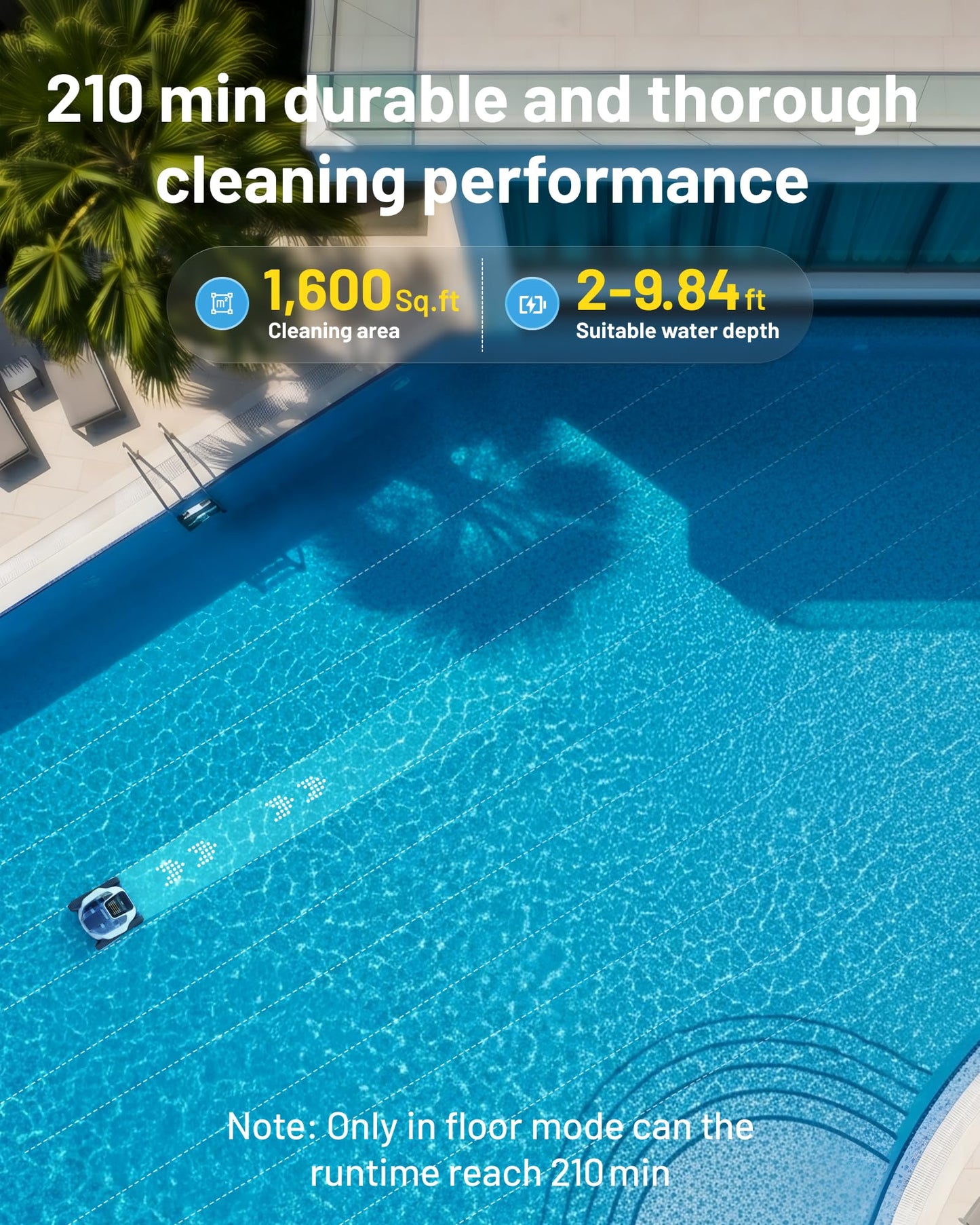 (2026 Upgrade) Spino E1 Cordless Robotic Pool Cleaner, Pool Robot for Wall & Waterline Cleaning, Smart Arc Path for Pools up to 1,600 Sq.ft, Up to 210 Mins Runtime, with 5 Modes, APP Control