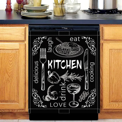 Black Dishwasher Magnet Cover, 23x26 in Summer Decor Dishwasher Magnet Covers Kitchen Decoration Dish Washer Magnets Sticker Funny Fridge Magnets Panel Decal Magnetic Covers