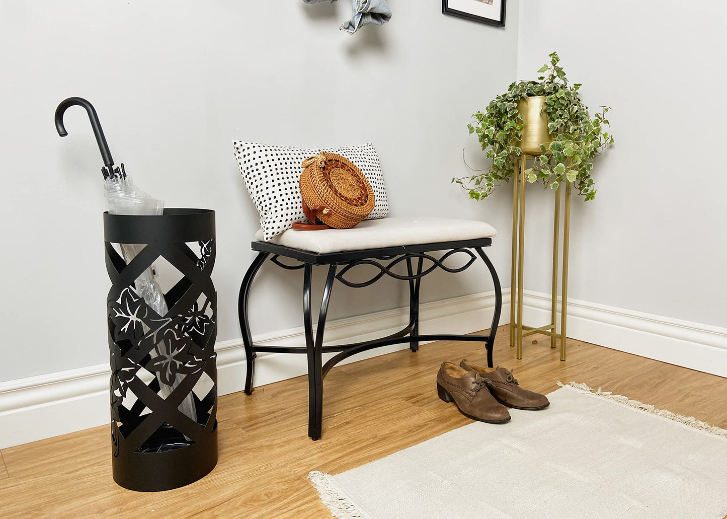 Mango Steam Heather Gray Shoe Bench - Vanity Seat for Makeup Room, Dressing Stool, Entryway Bench - Powder Coated, Upholstered, Space Saving