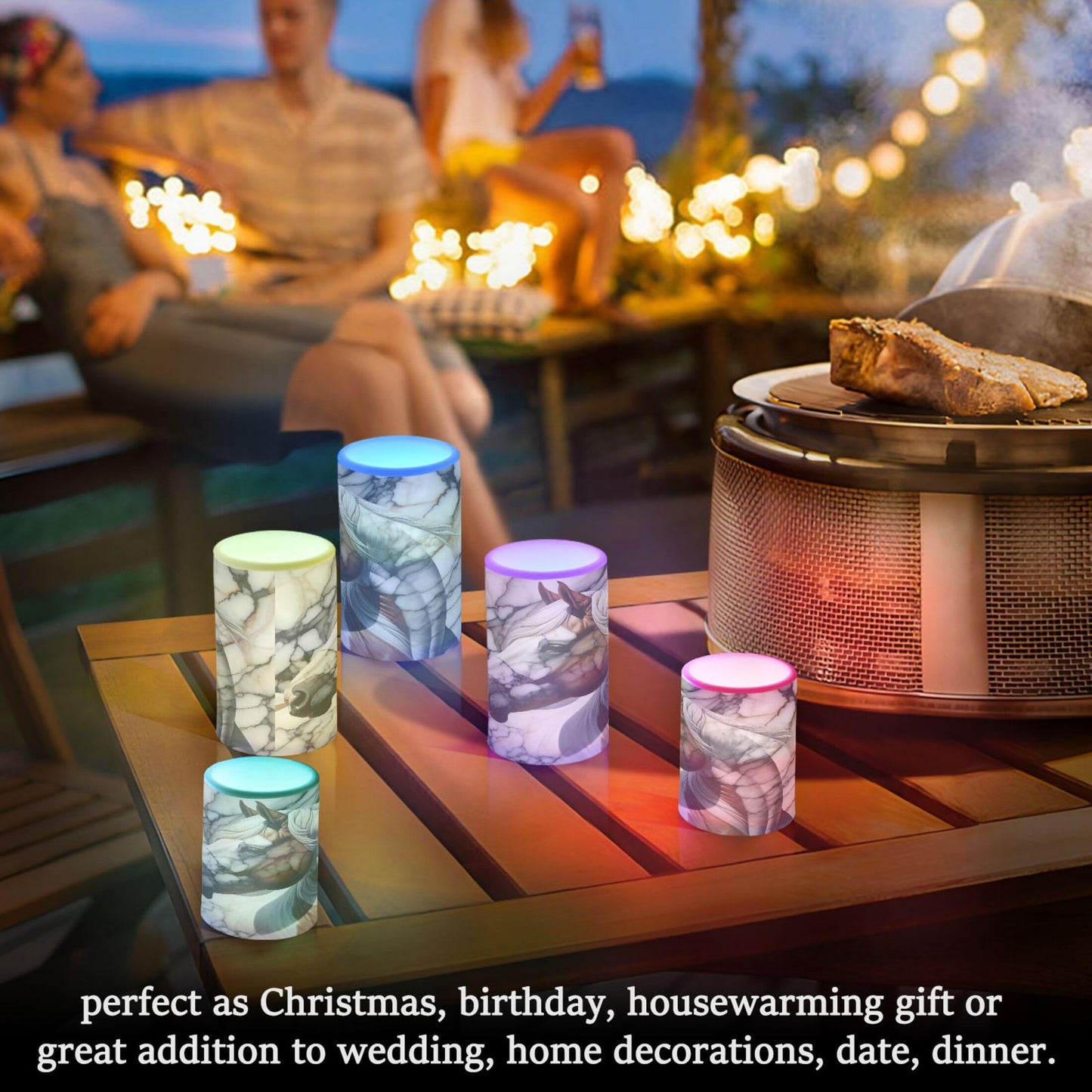 Grgvtei Flameless Candles Horse Texture Marble Flickering LED Pillar Candles with Remote & Timer, Battery Operated Set of 2 Warm Glow for Wedding Party Home Decoration