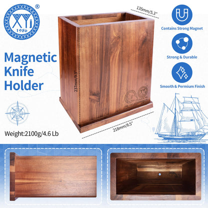 XYJ Authentic Since 1986, Magnetic Knife Block, Double Side Kitchen Knife Stand, Acacia Wood, Magnetic Knife Holder with Strong Enhanced Magnets,Knives Storage Rack Stand for Home Kitchen