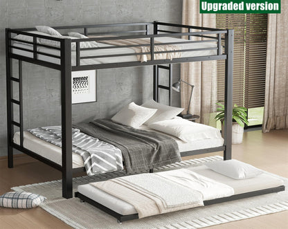 NOAHLEO Stronger & Safer Heavy Duty Metal Queen Over Queen Size Bunk Bed for Adults Teens, More Stable Thickened Steel Bunkbed (Queen Over Queen with Twin Trundle)