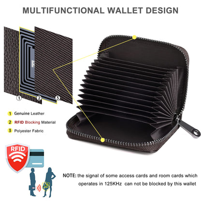 Badiya Genuine Leather Credit Card Holder for Women RFID Blocking Accordion Small Card Case Wallet