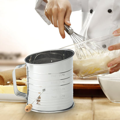 Mrs. Anderson's Baking Hand Crank Flour Sifter, Stainless Steel, 5-Cup Capacity, For Breaking Up Clumps And Aerating Flour And Powdered Sugar