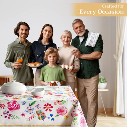 Maison d' Hermine Table Cloth Rectangle Table 100% Cotton 70 x 120 Inches Tablecloth Reusable Decorative for Dining Kitchen Farmhouse Home Gifts for Mothers Day Spring Summer- Happy Florals - Sweety