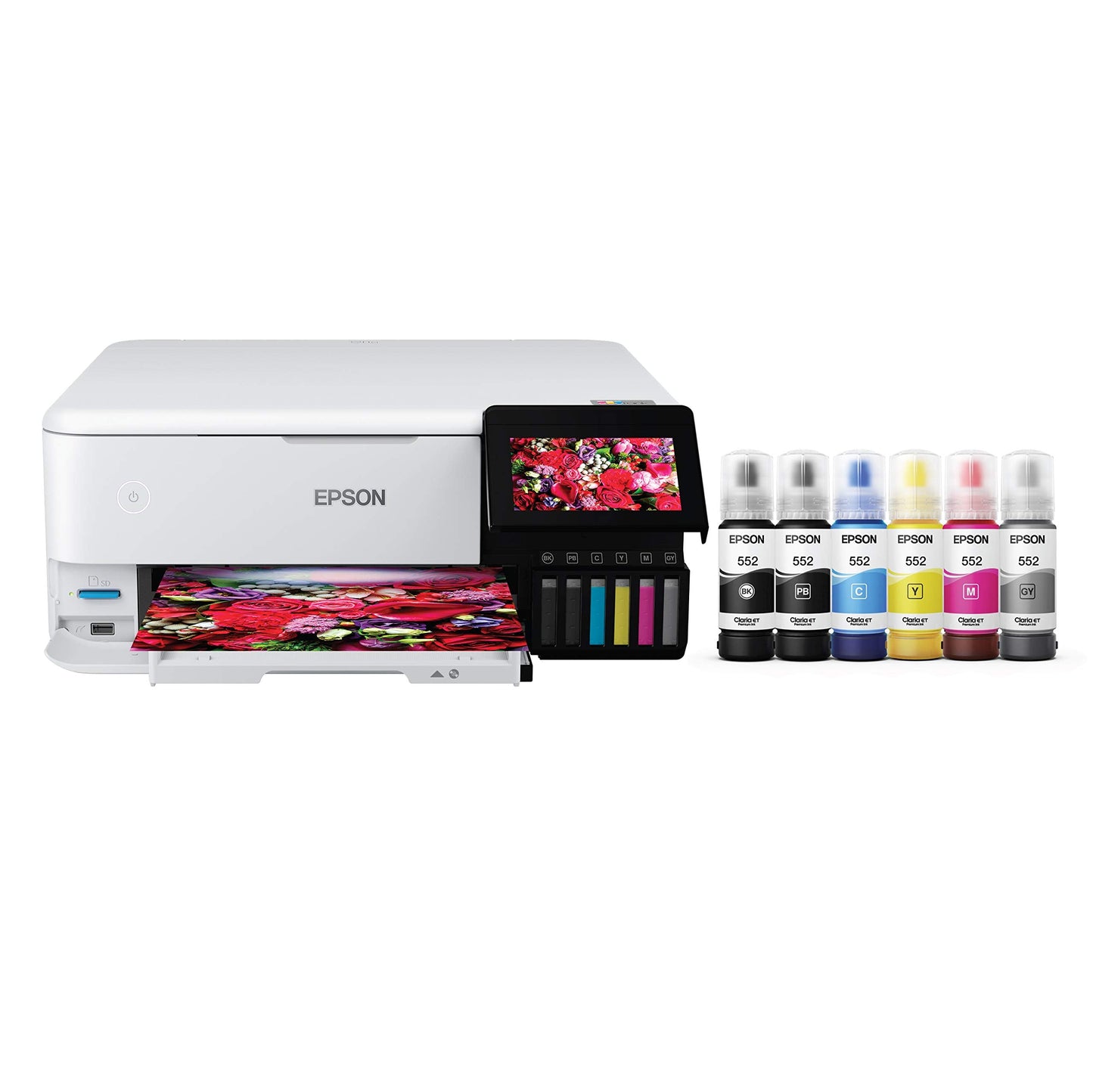 Epson EcoTank Photo ET-8500 Wireless Wide-Format Color All-in-One Supertank Printer with Scanner, Copier & Epson Claria ET Premium T552920 Claria ET Premium T552020