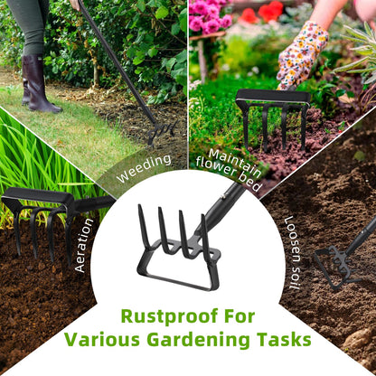 Weeding Hoe Garden Tool, 2 in 1 Stirrup Hoe and Cultivator with 62 inch Adjustable Long Handle, Heavy Duty Metal Garden Action Scuffle Hoes for Efficient Weeding Soil Aeration Small Weeder Tool