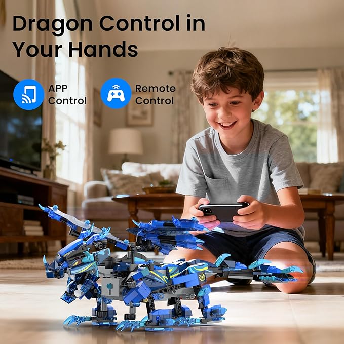 OASO Dragon Building Kit with Remote Control STEM Gifts for Boys Kids Ages 8-12 Coding Buildable Technic Toys for Birthday Buildable 3in1 Models with 590 Pieces