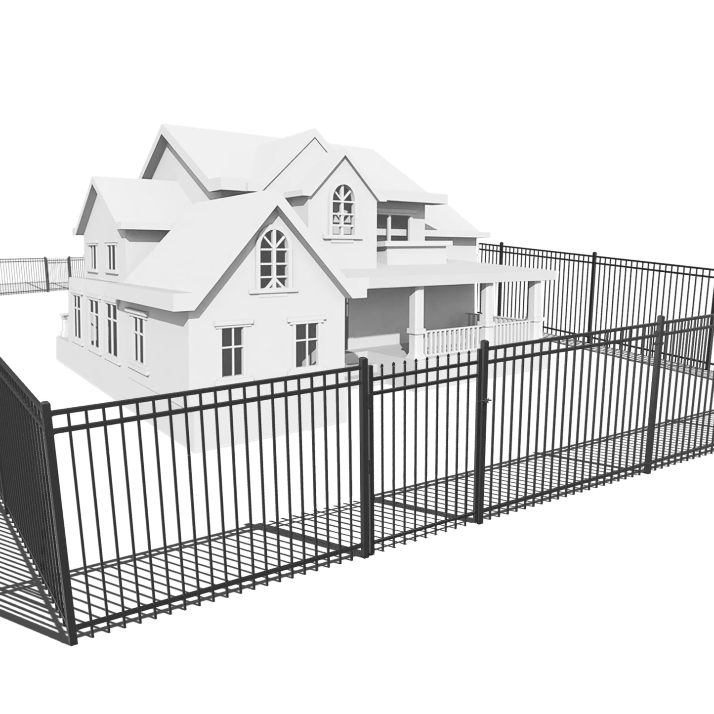 Fencer Wire 100FT Heavy Duty Flat Top Fence Barrier Kit, Anti-Rust Metal Steel Fence with 6FT Height X 6FT Width Panels, with Pinnacle Gate, Posts, Connectors, Outdoor Fencing for Yard
