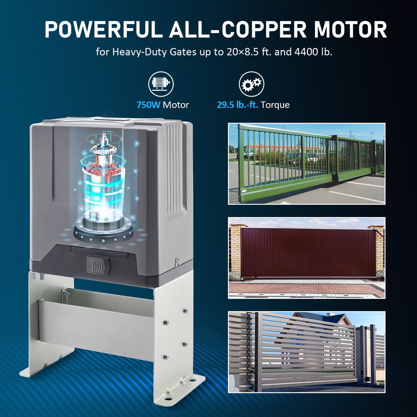 CO-Z 4400 lb Automatic Sliding Gate Opener with 2 Remote Controls, Electric Rolling Driveway Fence Slide Gate Motor, Complete Gate Operator Hardware Security System Kit for Sliding Gate Up to 40 Feet