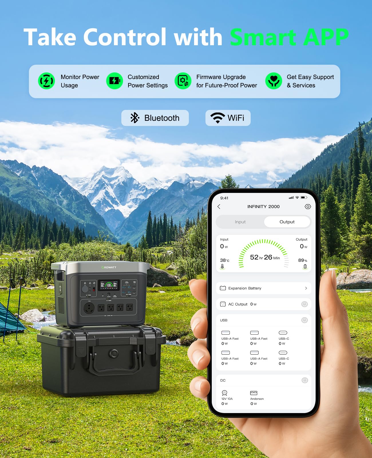 GROWATT INFINITY 2000 Pro Portable Power Station, 2048Wh LiFePO4 Battery, 2400W AC Output Electric Generator, Solar Generator for Home Backup, Camping, RVs, EPS Emergency (Solar Panel Compatible)