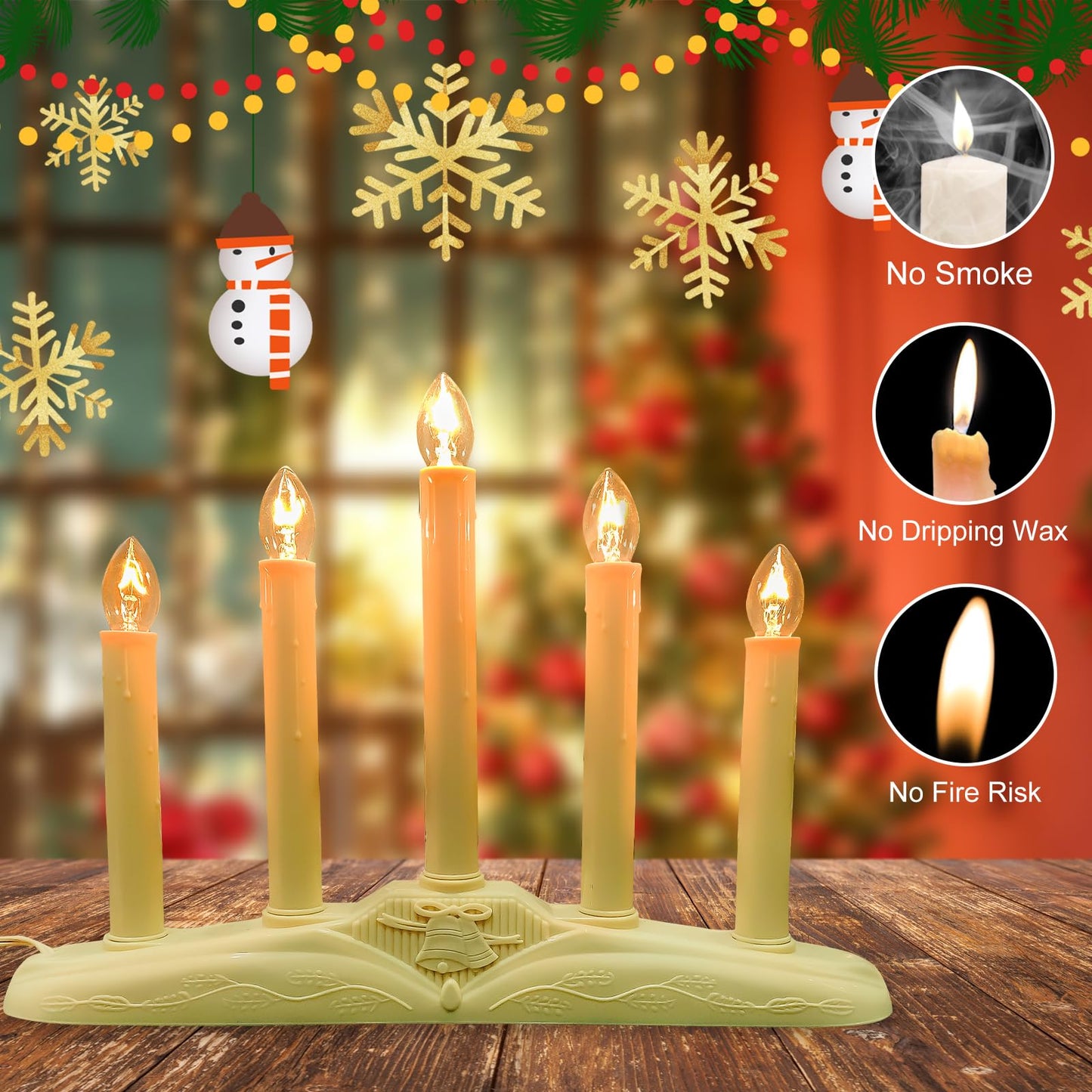 Pallerina Window Candles for Christmas, Battery Operated or Electric LED Flameless Taper Candlesticks with Timer and Sensor for Holiday Home Window Decoration, Ivory Base, 5-Light Set