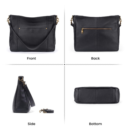 befen Black Genuine Leather Hobo Crossbody Bags for Women Retro Leather Purses Handbags Shoulder Bag with 2 Shoulder Straps