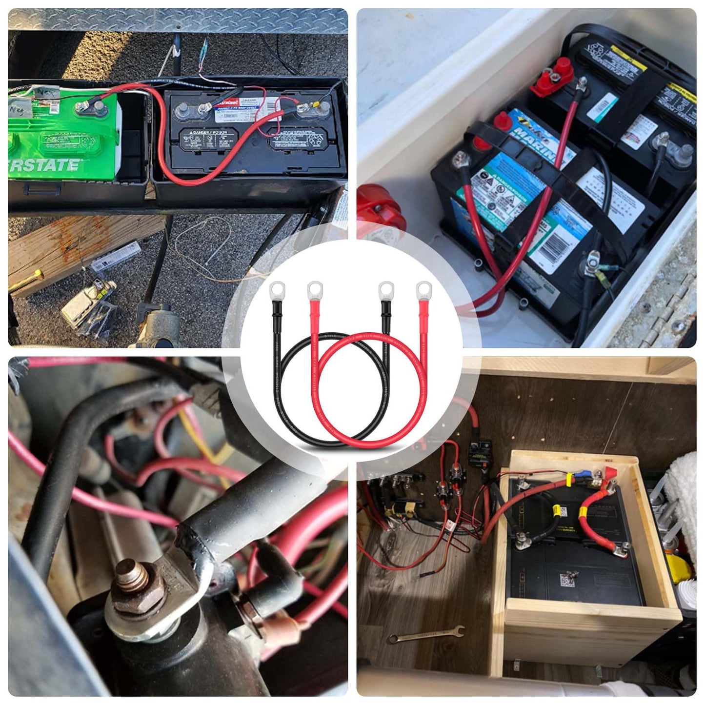 Battery Cable - iGreely 8 AWG 8 Gauge Wire Made with Tinned Copper Wire Battery Power Inverter Cables with Terminals for Solar Panel Trolling Motor Automotive Motorcycle RV Marine Boat 2ft/60cm