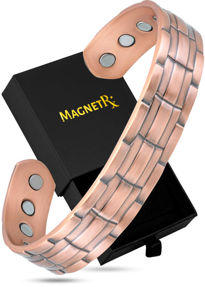 MagnetRX® Magnetic Copper Bracelets for Men – Effective 99.9% Pure Copper Bracelet for Men – Adjustable Copper Magnetic Bracelets (Stamped Chain)