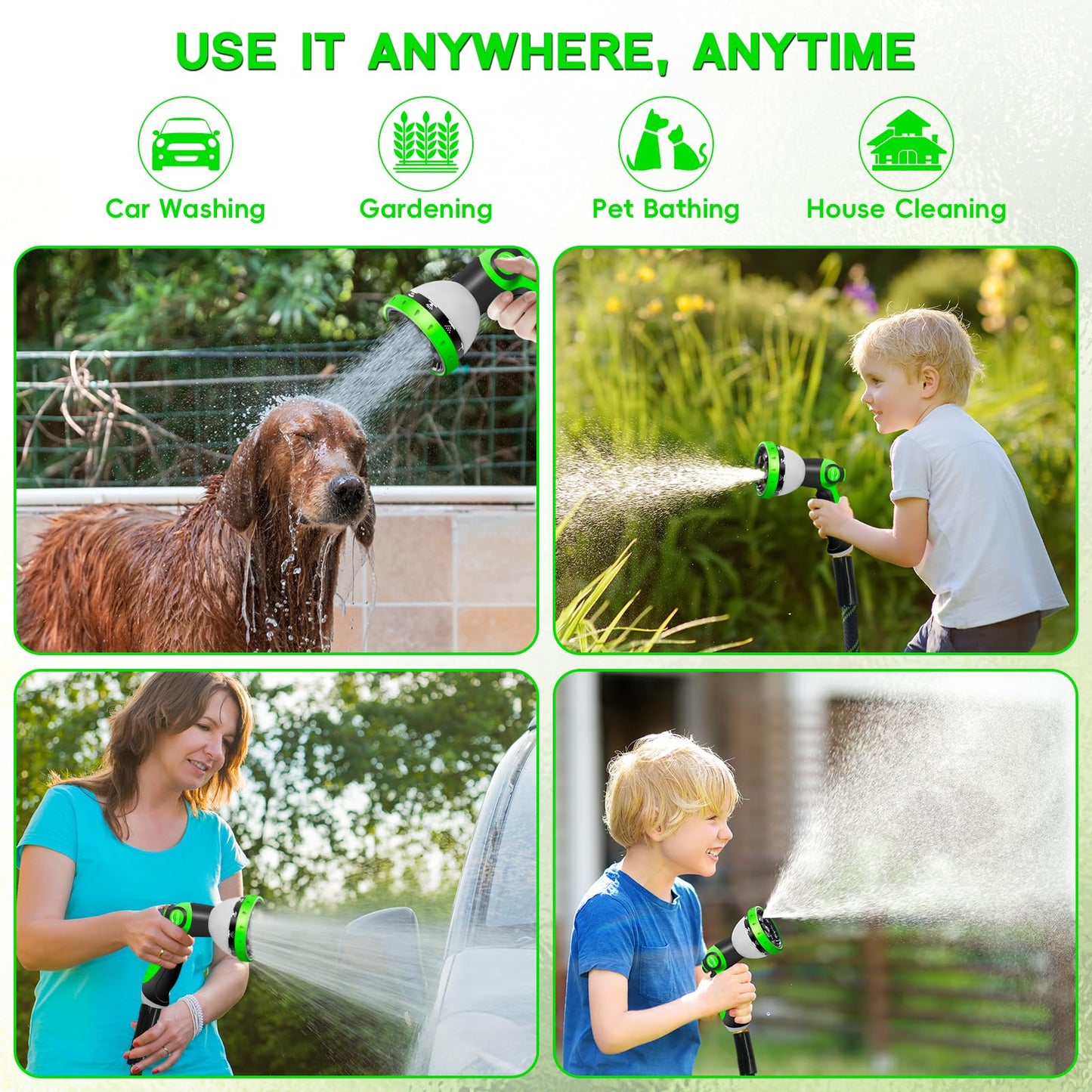 Junredy Garden Hose 25 FT, NON-EXPANDABLE Heavy-Duty Flexible & Lightweight Water Hose with 10-Function Nozzle, No-Kink Design, Leak-Proof Super Fabric, Solid Fittings for Lawn, Car, RV, Outdoor