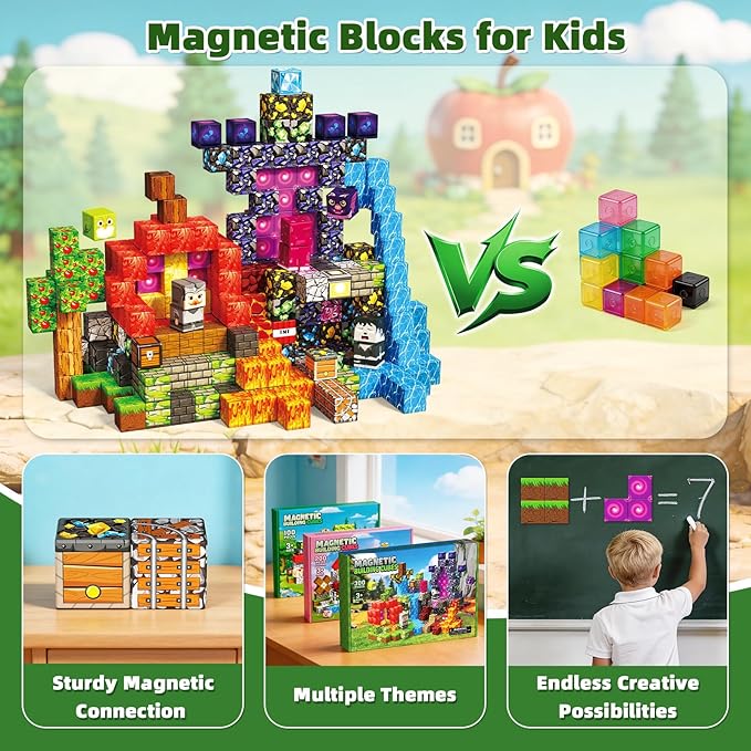 Magnetic Blocks 300PCS Magnetic Building Cube Set for Kids Ages 4-8 Constructions STEM Montessori Stacking Toy Sensory Tiles Building Birthday Toys Gifts for Boys Girls