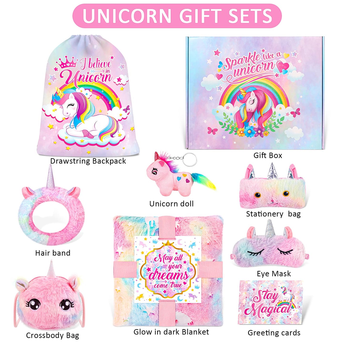SRIZIAN Unicorn Gift Set for Girl Age 3,4,5,6,7,8,9,10,11,12, Birthday Gifts for Girls, Thanksgiving Day Gifts for Kids,Christmas Gfits Glow in Dark Unicorn Blanket Gift Set