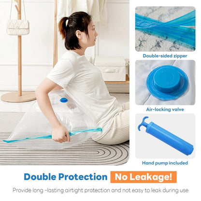 10 Pack Vacuum Storage Bags - Large Space Clothes Storage Travel Bag Hand Pump, No Leakage Compression Plastic Storage Bins Bags Travel Clothing, Vacuum Bag for Blankets Comforters Pillows
