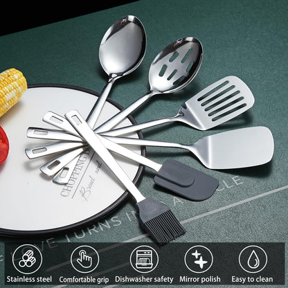 Stainless Steel Kitchen Utensils Set 40 Pieces, Cooking Utensil Set with Utensils Holder, Kitchen Gadgets Kitchen Essentials New Home, House, Appartment Must Have, Metal Spatula Set