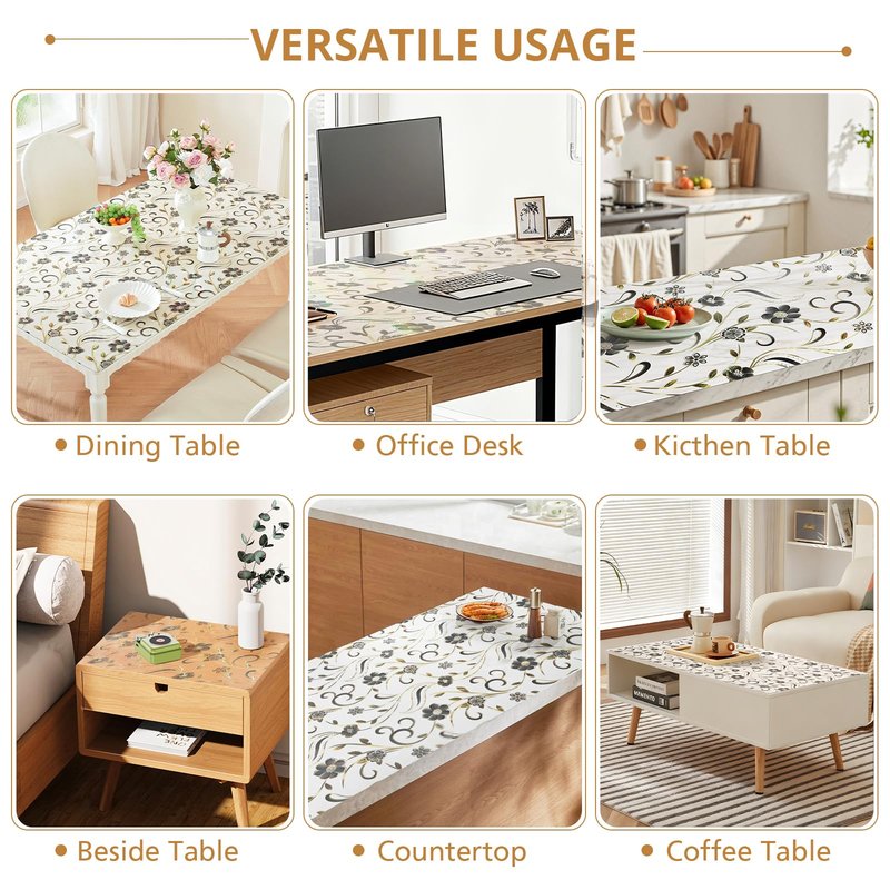 LovePads Feather Table Protector 24 x 48 Inch, 1.5mm Thick Plastic Table Cover, Waterproof Vinyl Tablecloth Rectangular Desk Protector Mat for Kitchen, Dining Room & Coffee Tabletop