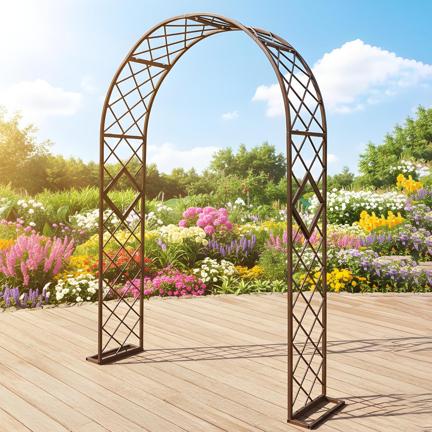 Garden Arch Trellis for Climbing Plants Outdoor Metal Garden Trellis Wide Sturdy Garden Arbor Arches Backdrop Stand for Lawn, Party, Ceremony, Wedding, Decoration Brown 55.1''×15.7''×H90.6''
