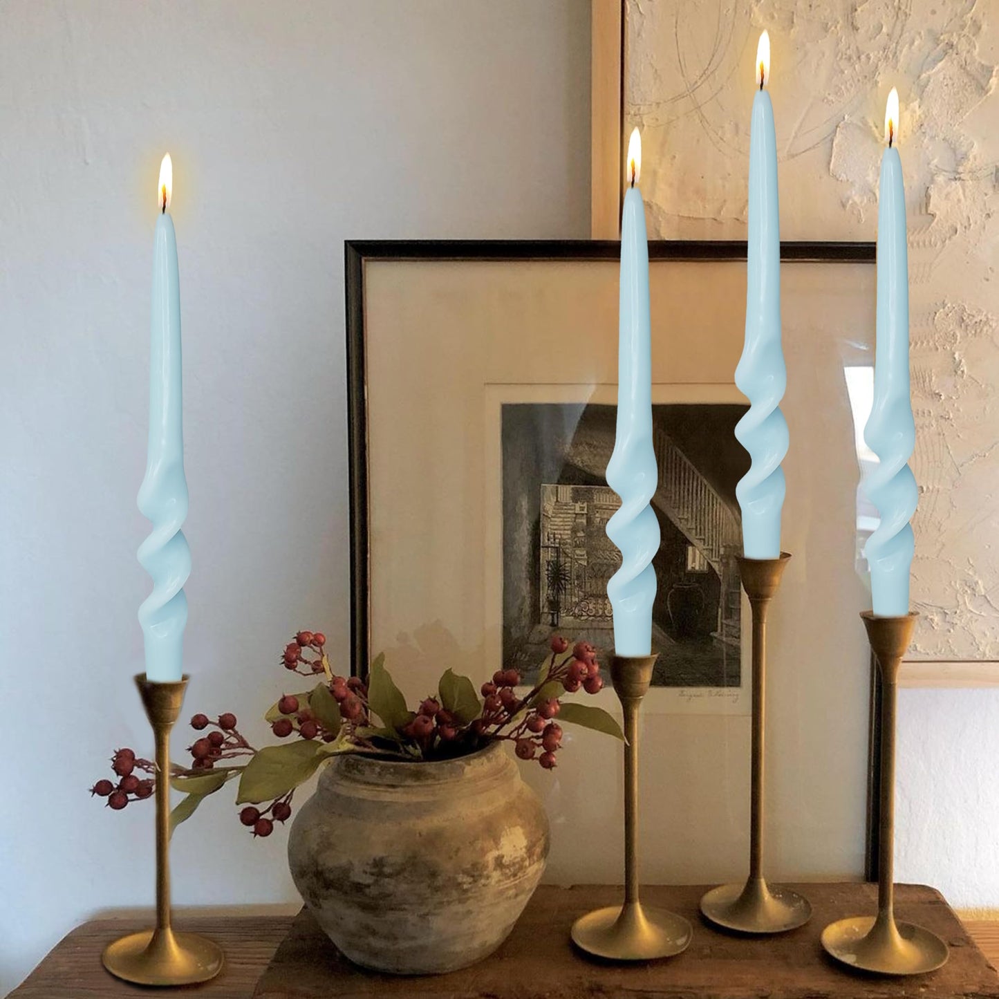 Blue Spiral Taper Candle Unscented Long Candle Twisted Candlesticks for Wedding Party Dinner Home Decoration