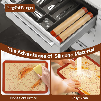 P&P CHEF 15 Inch Silicone Baking Mats, 2 Pcs Reusable Silicone Oven Mat, Non Stick Baking Supplies for Macaroon Pastry Bread Dough Cookie, Fits Well with Sheet Pan, Healthy & Easy Clean