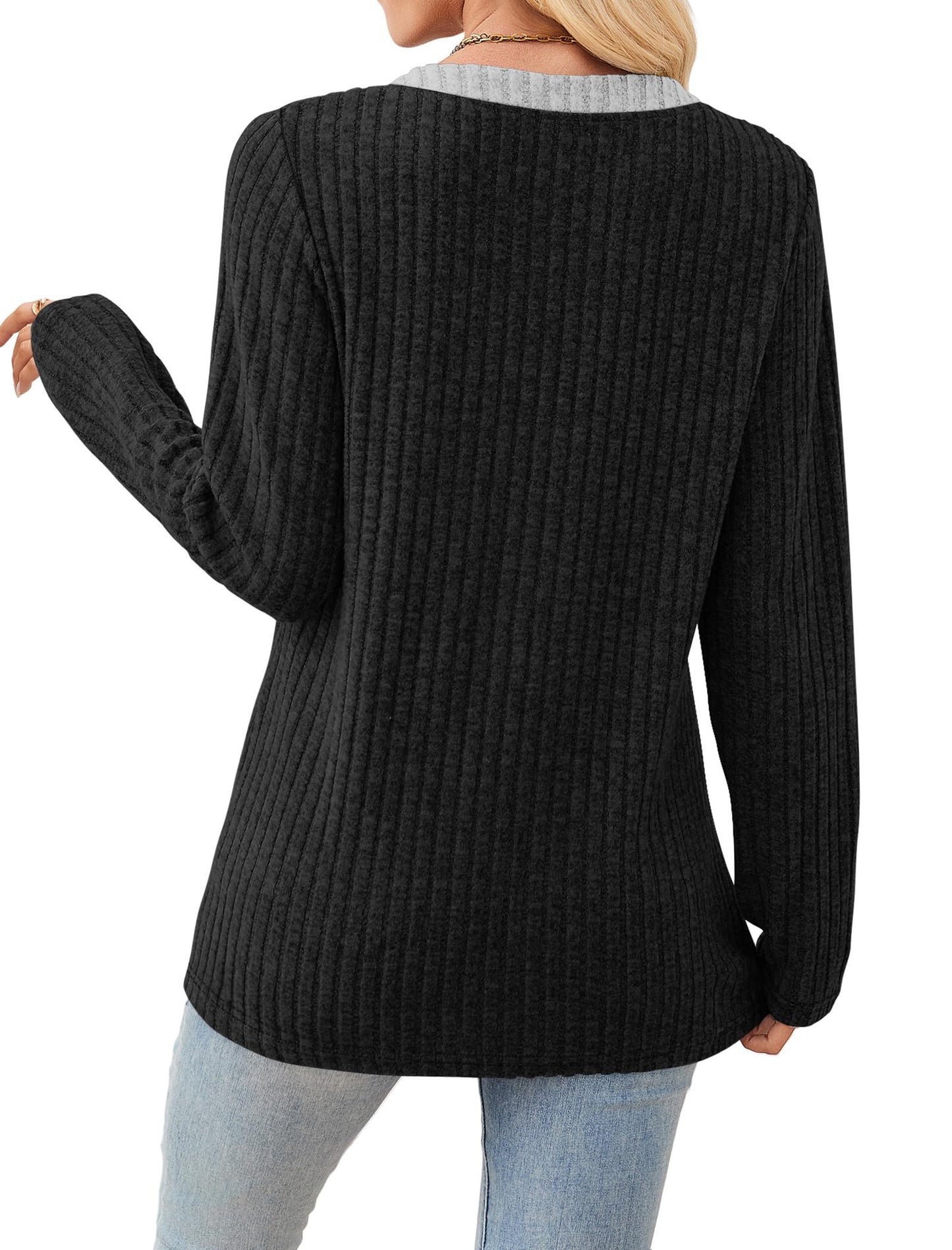SAMPEEL Womens Sweaters Lightweight Long Sleeve Shirts V Neck Tops with Button Fall Outfits 2025