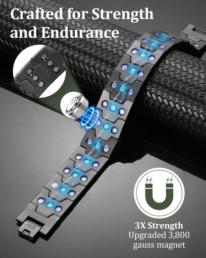 Fashtour 3X Copper Bracelet for Men Triple Ultra Strength Magnets, Masculine Design Pure Copper Magnetic Bracelet & Ring Set, Adjustable Length with Sizing Tool (Gunmetal)