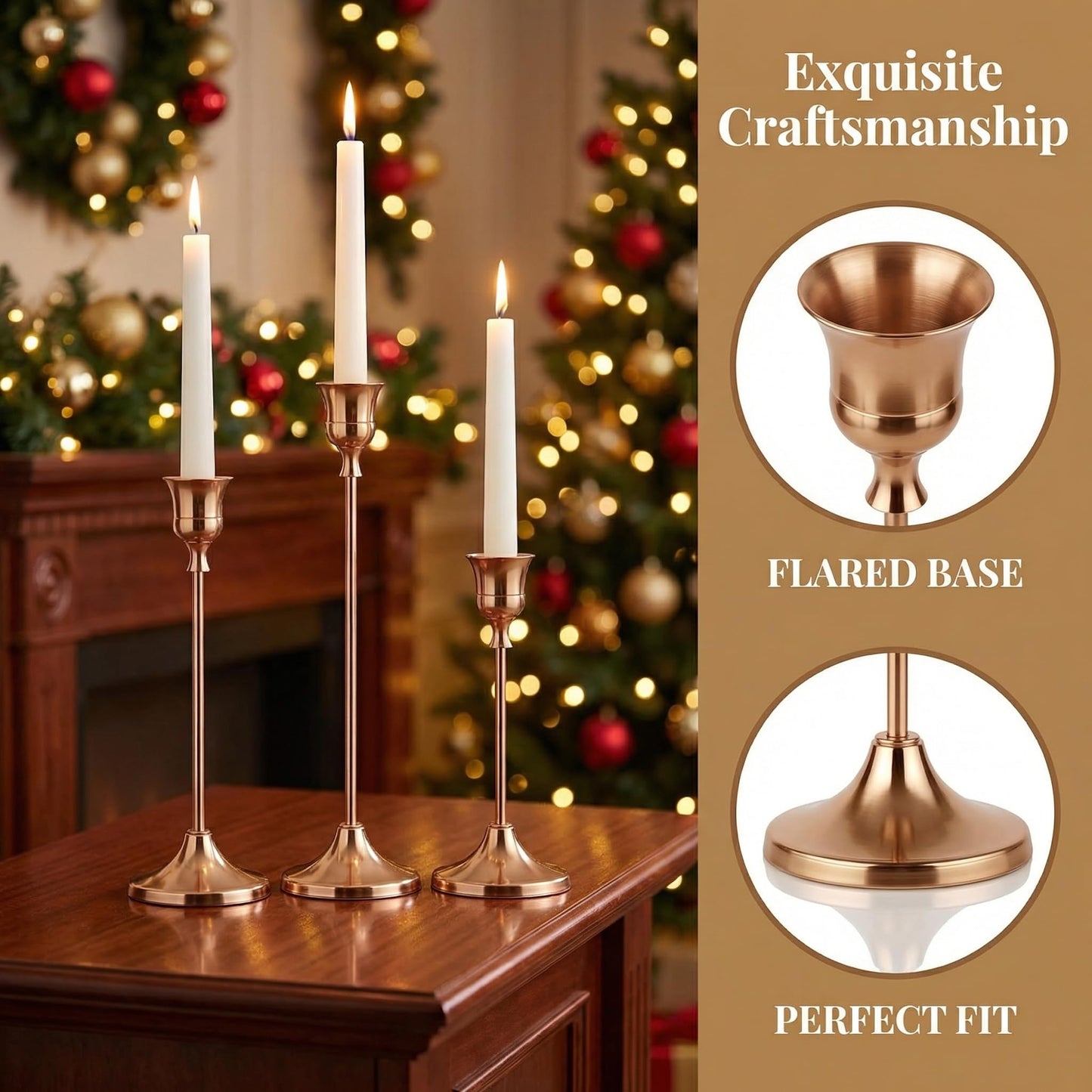 2 Sets(6 Pcs) French Gold Tapered Candle Holder,Candlestick Tall Metal Candlestick Holders for Table Centerpiece Home Decor for Wedding Fireplace Mantel Housewarming Gift Fits 3/4 Inch Thick Candles