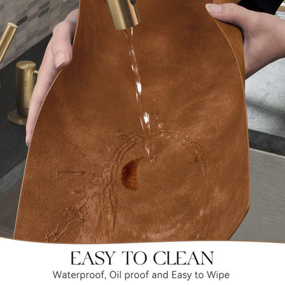MOSAYT Vinyl Placemats Set of 6-12 X 17 Inch - Faux Leather 100% Waterproof Oil-Proof Wipeable PU Place Mats, Heat Resistant Reversible Table Mats for Kitchen, Dining, Outdoor (Reddish Brown)