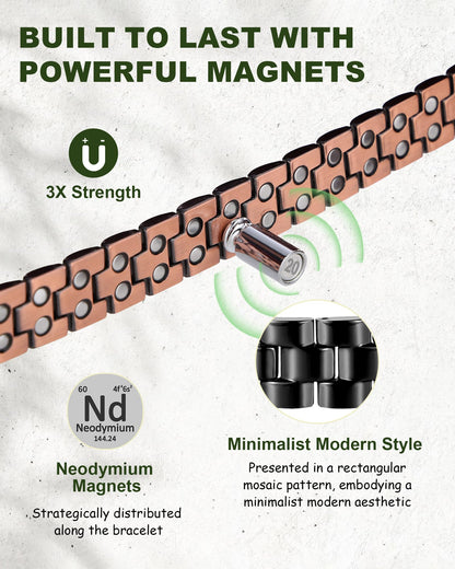 MagEnergy Copper Magnetic Bracelet for Men, 99.9% Pure Copper Bracelet with Double-Row Strength Magnets, Adjustable Jewelry with Sizing Tool