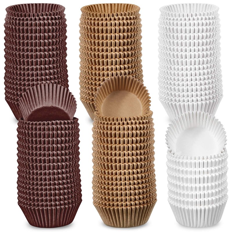 Zonon 1000 Counts Cupcake Liners for Baking Liners Paper Cupcake Wrappers Bulk Cup Cake Cases Muffin Baking Paper Cups for Candy Cooking(Brown White Nature,1.18 Inch-Mini Size)