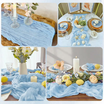 RealBox 12 Pack Baby Blue Cheesecloth Table Runner 17x108 Inch Semi Sheer Boho Gauze Cheese Cloth Fabric Table Runners, for Wedding Party Baby Shower Birthday Home Decor Garden Farmhouse
