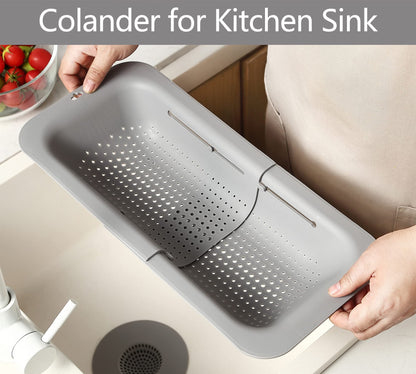 Over the Sink Strainer Basket for Kitchen, Vegetables, Fruits, Pasta Collapsible Colander, 14.5"-19.5", Brilliant Rose, Dishwasher Safe