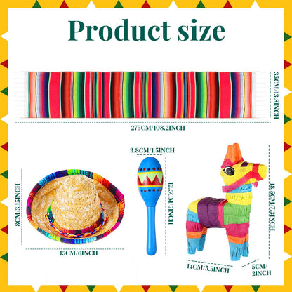 Libima 26 Pcs Mexican Decor Fiesta Decorations Include 6 Donkey 12 Large Fiesta Maracas 2 Serape Table Runners 6 Sombrero Hats for Mexican Decorations Favors(Boho)